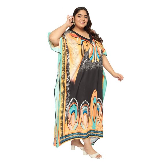 Gypsie Blu Multicolor Plant Caftan Dress Plus Size Women Maxi Cover Up Dresses - Picture 4 of 8